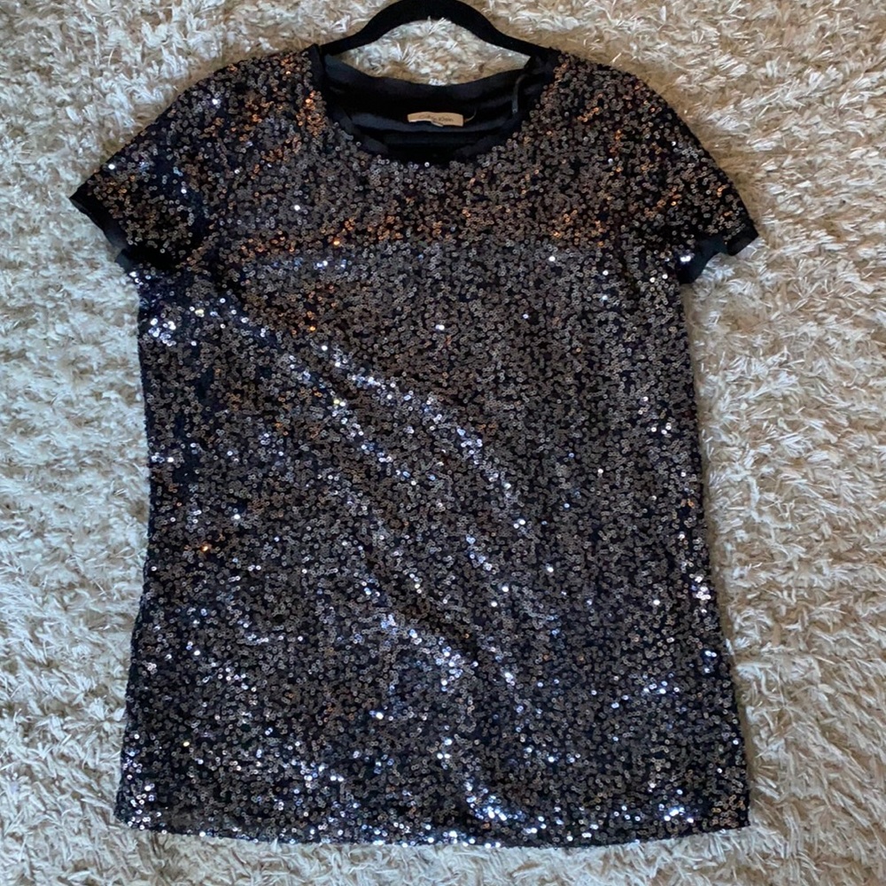 Calvin Klein back/gunmetal sequin sparkle shirt